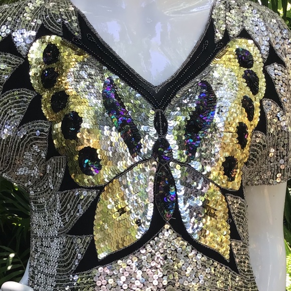 Vintage 80s butterfly sequins silk top - Picture 11 of 12